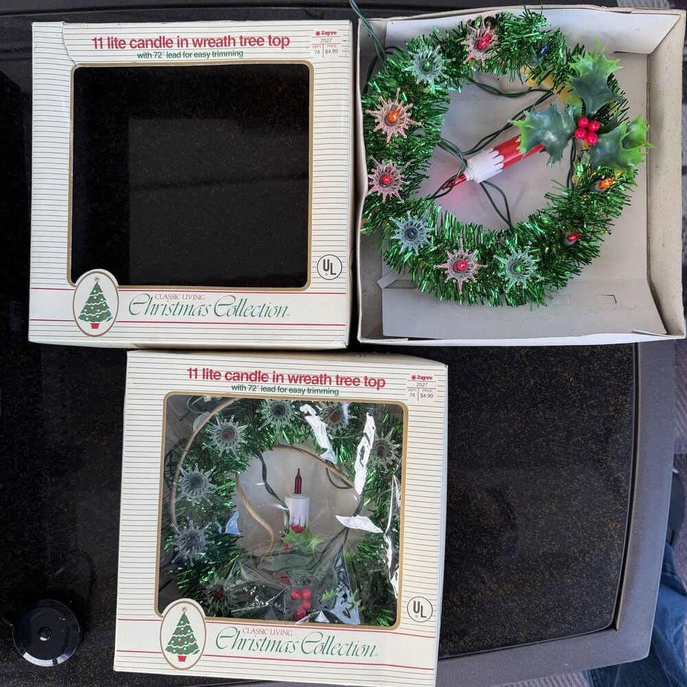 11 Lite GOLD WREATH w Candle Tree Topper Set of 2